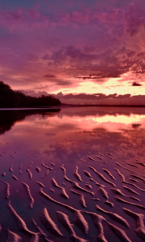 Red Sunset and Lake Surface wallpaper 480x800
