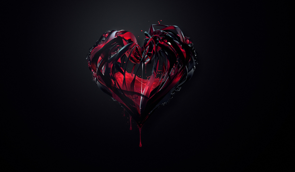 Das Black 3D Heart Wallpaper 1024x600