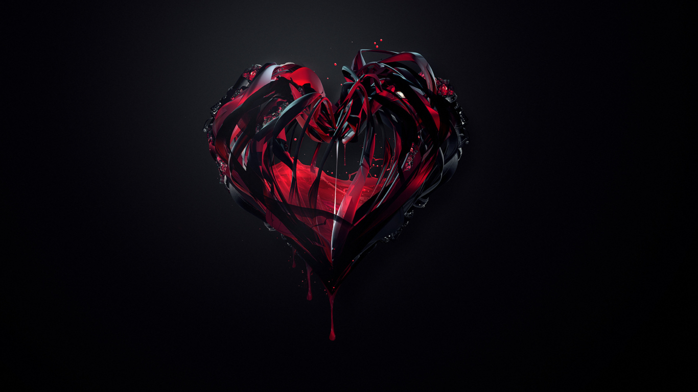 Das Black 3D Heart Wallpaper 1366x768