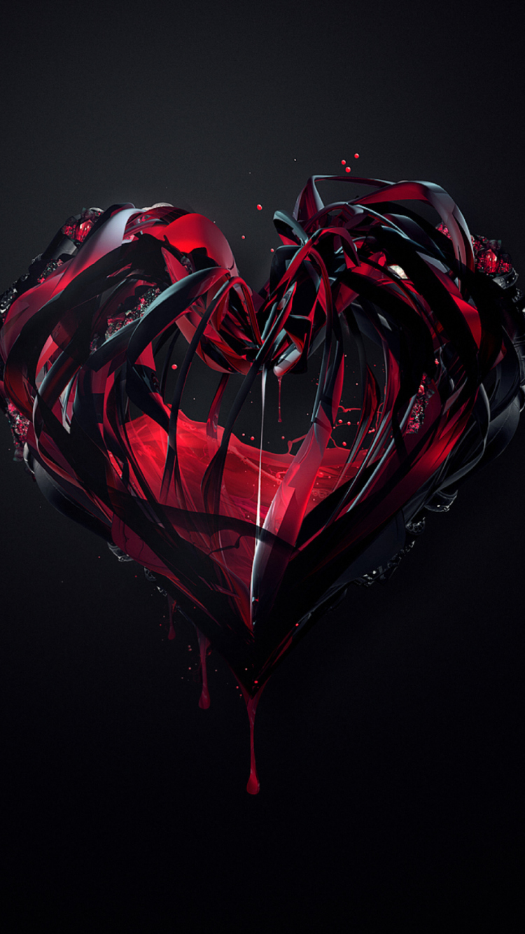 Black 3D Heart wallpaper 750x1334