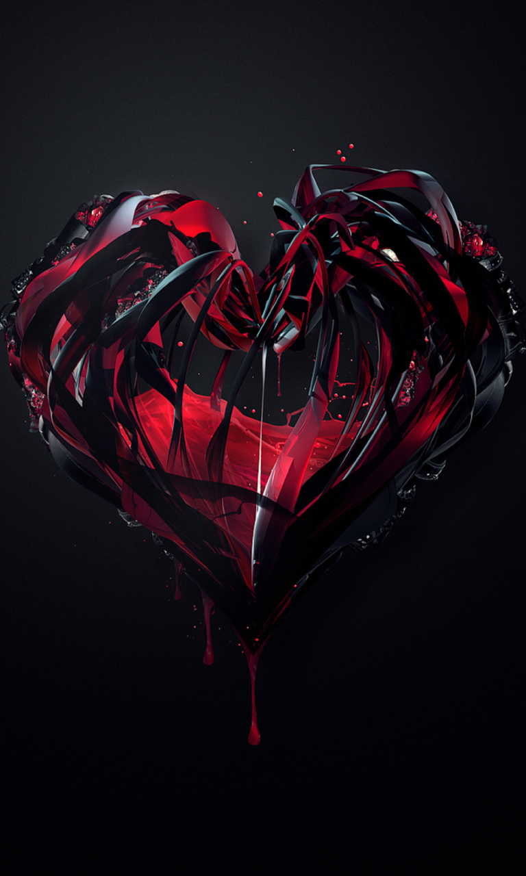 Black 3D Heart wallpaper 768x1280