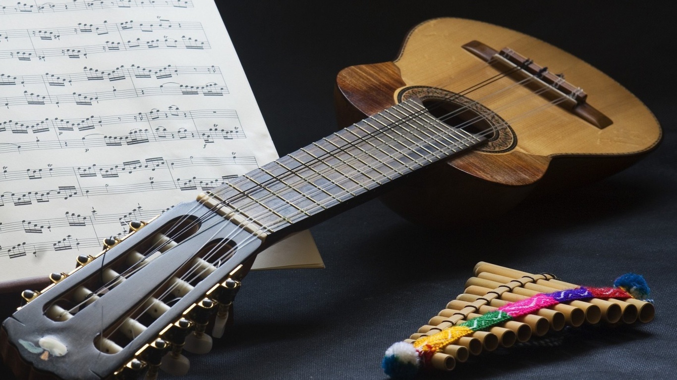 Guitar and notes wallpaper 1366x768