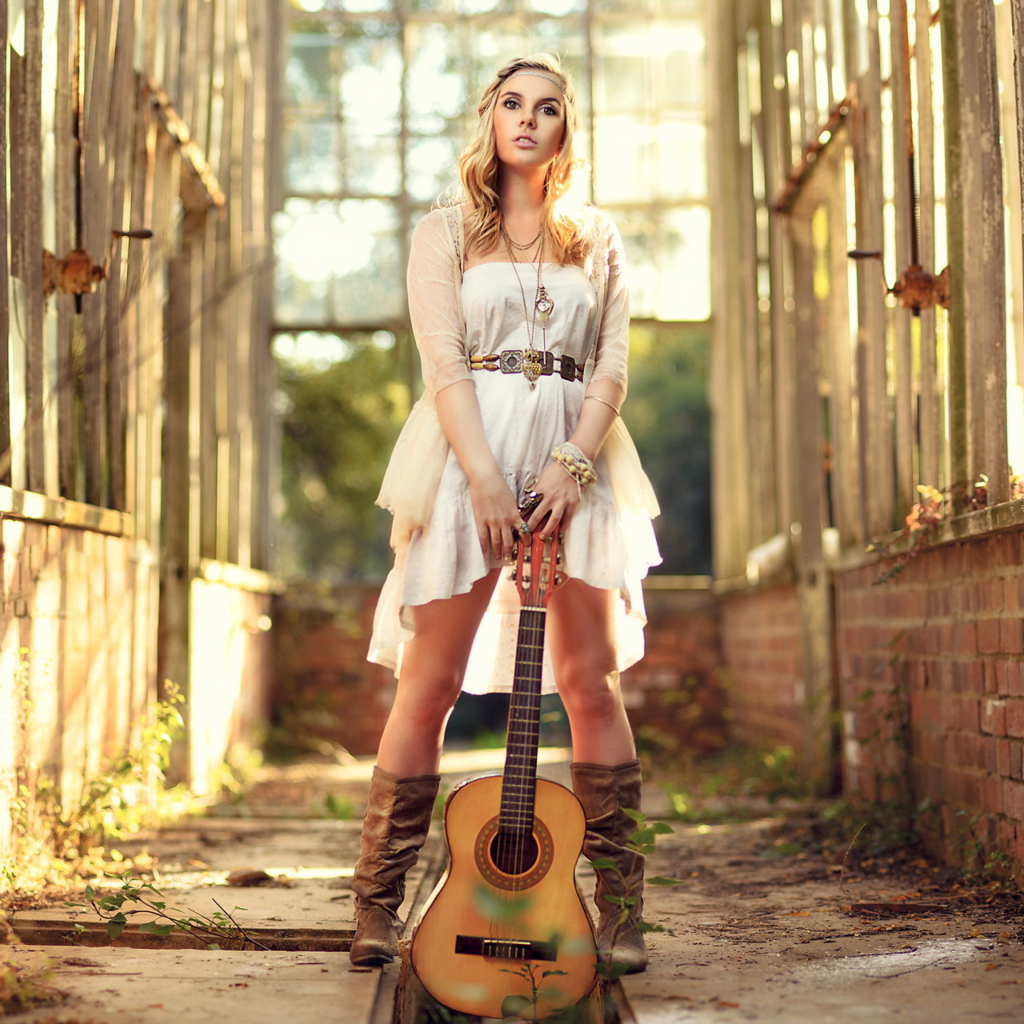 Das Girl With Guitar Chic Country Style Wallpaper 1024x1024