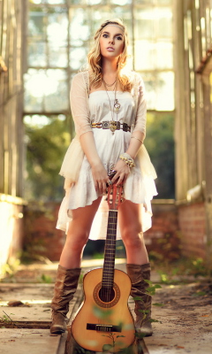 Das Girl With Guitar Chic Country Style Wallpaper 240x400