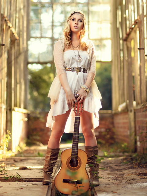 Girl With Guitar Chic Country Style wallpaper 480x640