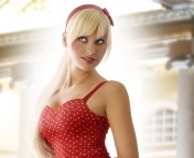 Das Cute Blonde Wearing Red Polka Dot Dress Wallpaper 176x144