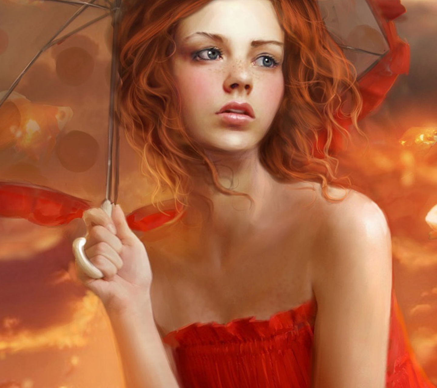 Das Girl Under Umbrella Wallpaper 1440x1280