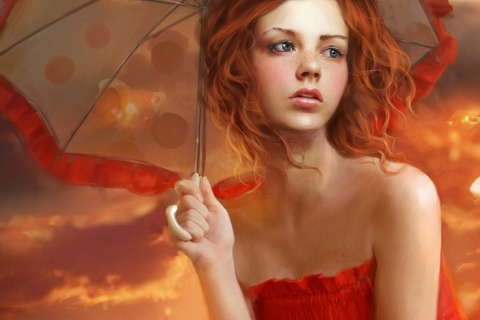 Das Girl Under Umbrella Wallpaper 480x320
