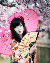 Japanese Girl Under Sakura Tree wallpaper 176x220