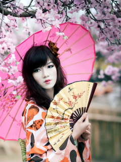 Fondo de pantalla Japanese Girl Under Sakura Tree 240x320