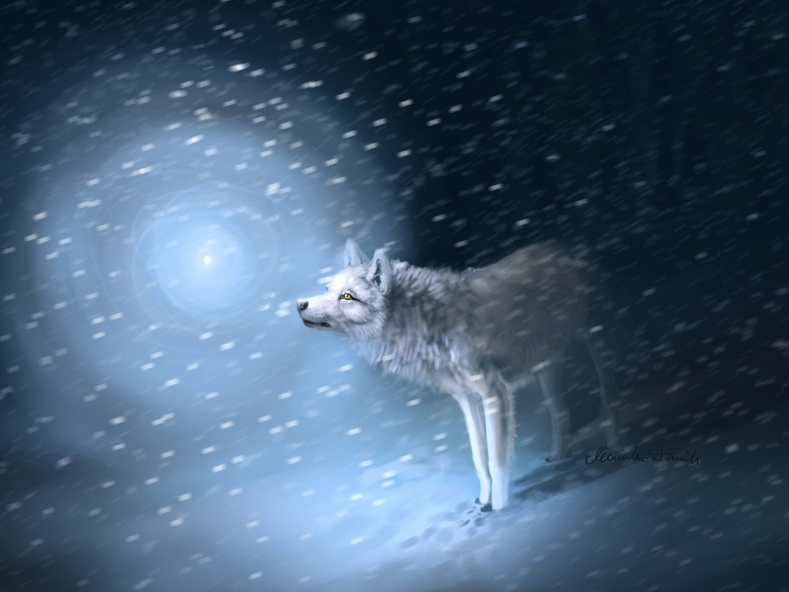 Fondo de pantalla Wolf And Winter Painting 1600x1200