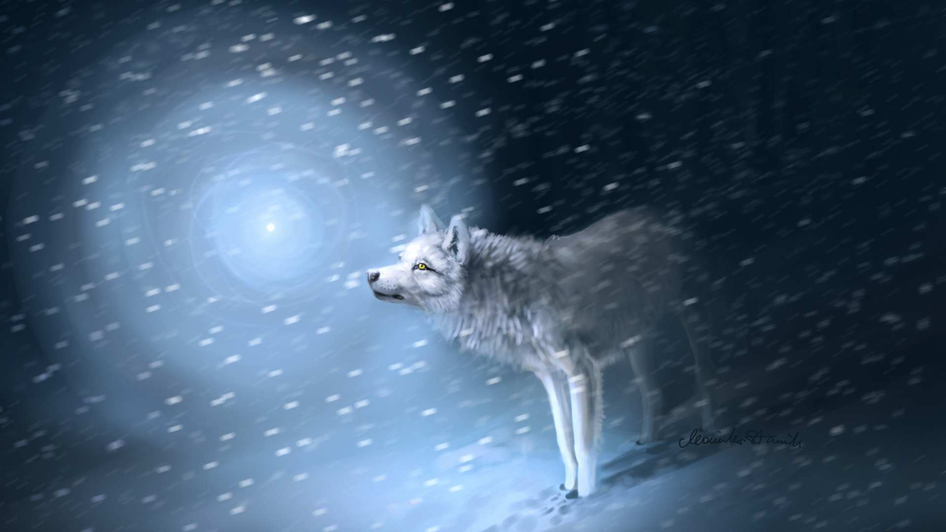 Screenshot №1 pro téma Wolf And Winter Painting 1920x1080