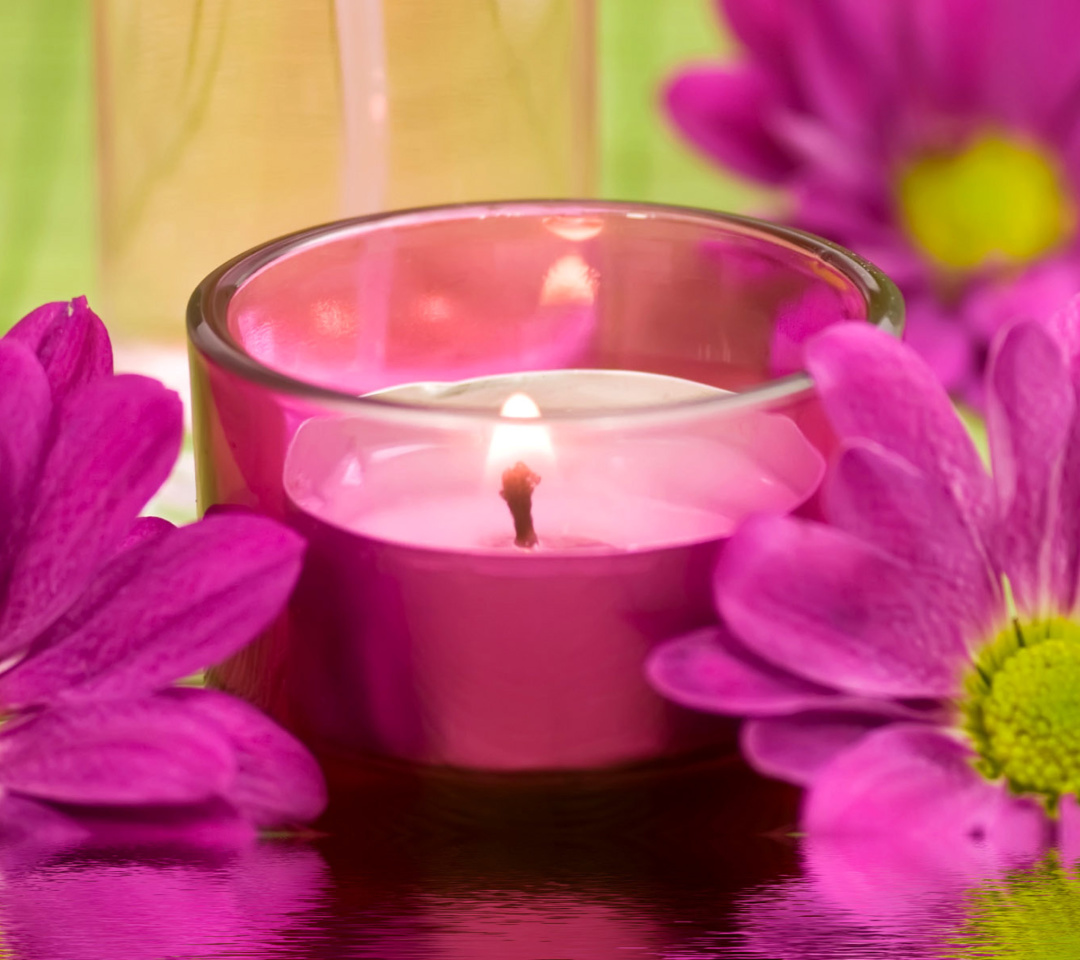 Violet Candle and Flowers wallpaper 1080x960