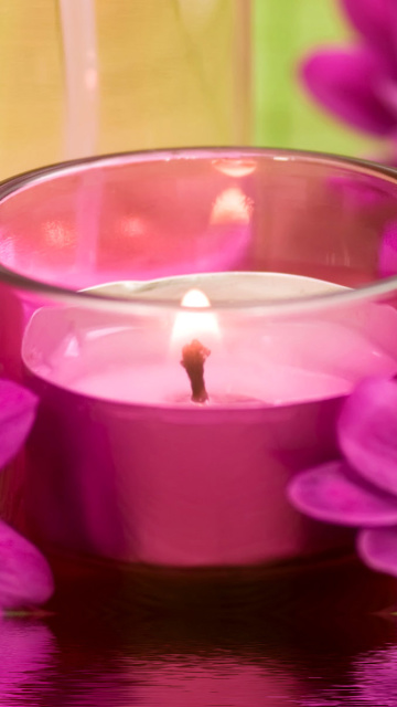 Violet Candle and Flowers wallpaper 360x640