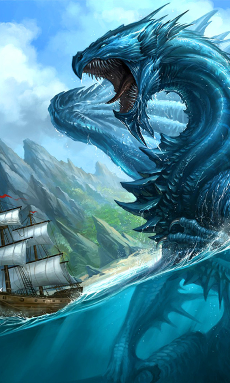 Das Dragon attacking on ship Wallpaper 768x1280