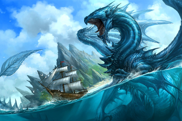 Dragon attacking on ship wallpaper