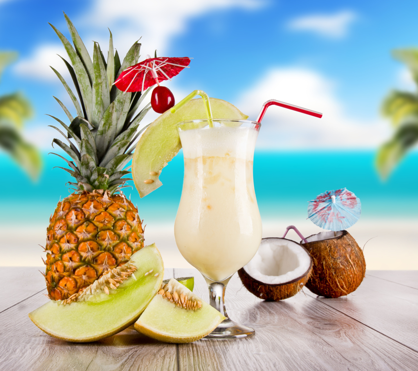 Das Coconut and Pineapple Cocktails Wallpaper 1440x1280