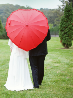 Just Married Couple Under Love Umbrella wallpaper 240x320