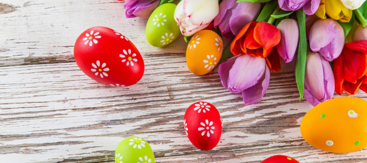 Screenshot №1 pro téma Easter Tulips and Colorful Eggs 720x320