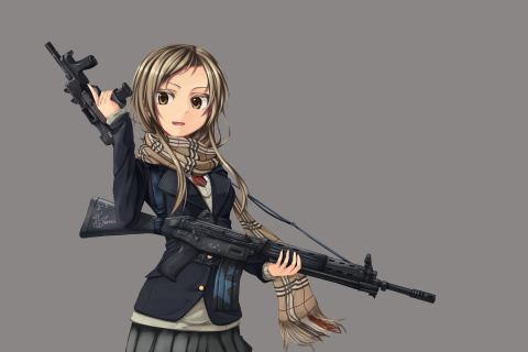 Anime girl with gun wallpaper 480x320