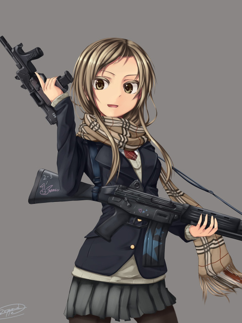 Обои Anime girl with gun 480x640