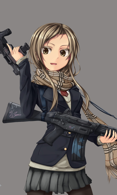 Anime girl with gun wallpaper 480x800