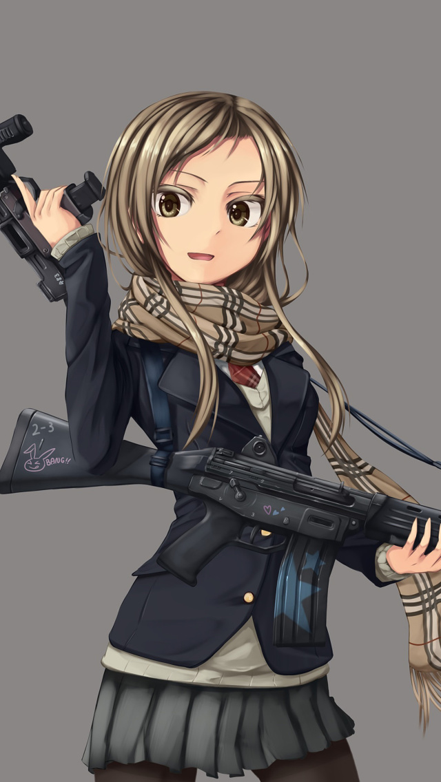Fondo de pantalla Anime girl with gun 640x1136