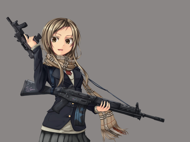 Anime girl with gun wallpaper 640x480
