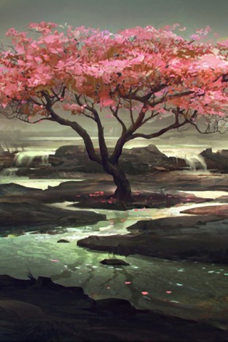 Das Blossom Tree Painting Wallpaper 320x480
