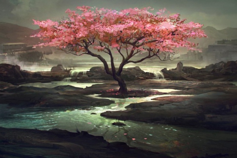 Das Blossom Tree Painting Wallpaper 480x320