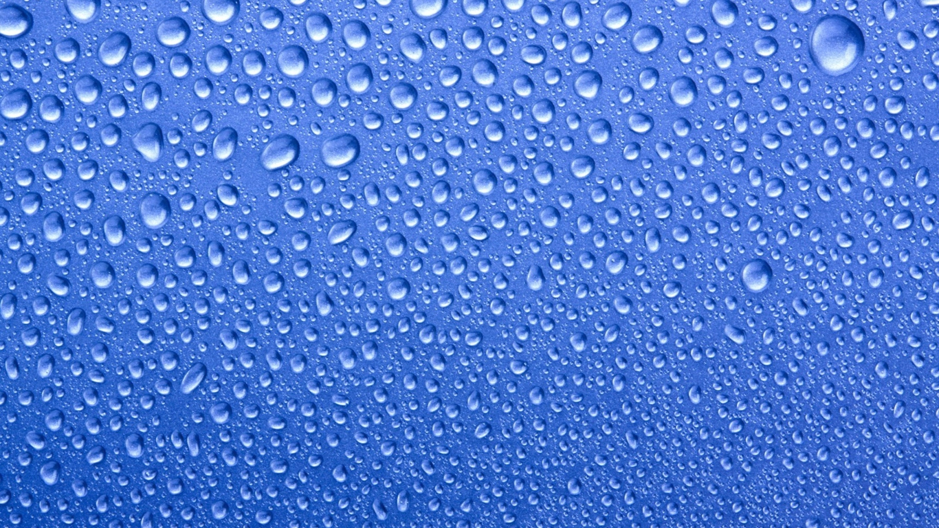 Sfondi Water Drops On Blue Glass 1366x768