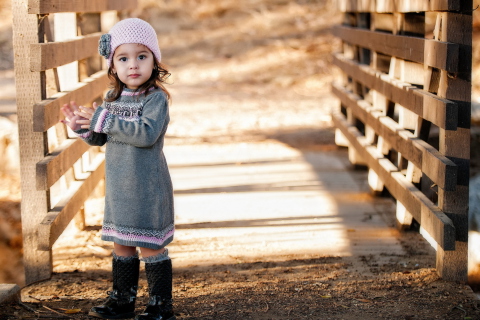 Cute Child Girl In Soft Pink Hat wallpaper 480x320