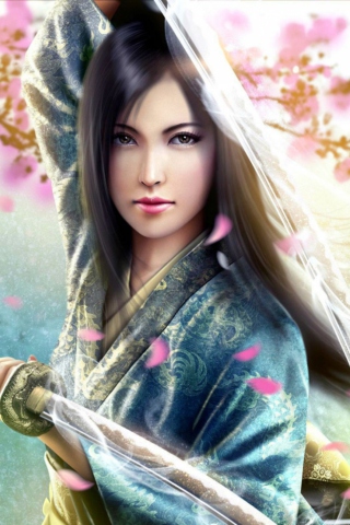 Fondo de pantalla Woman Samurai 320x480