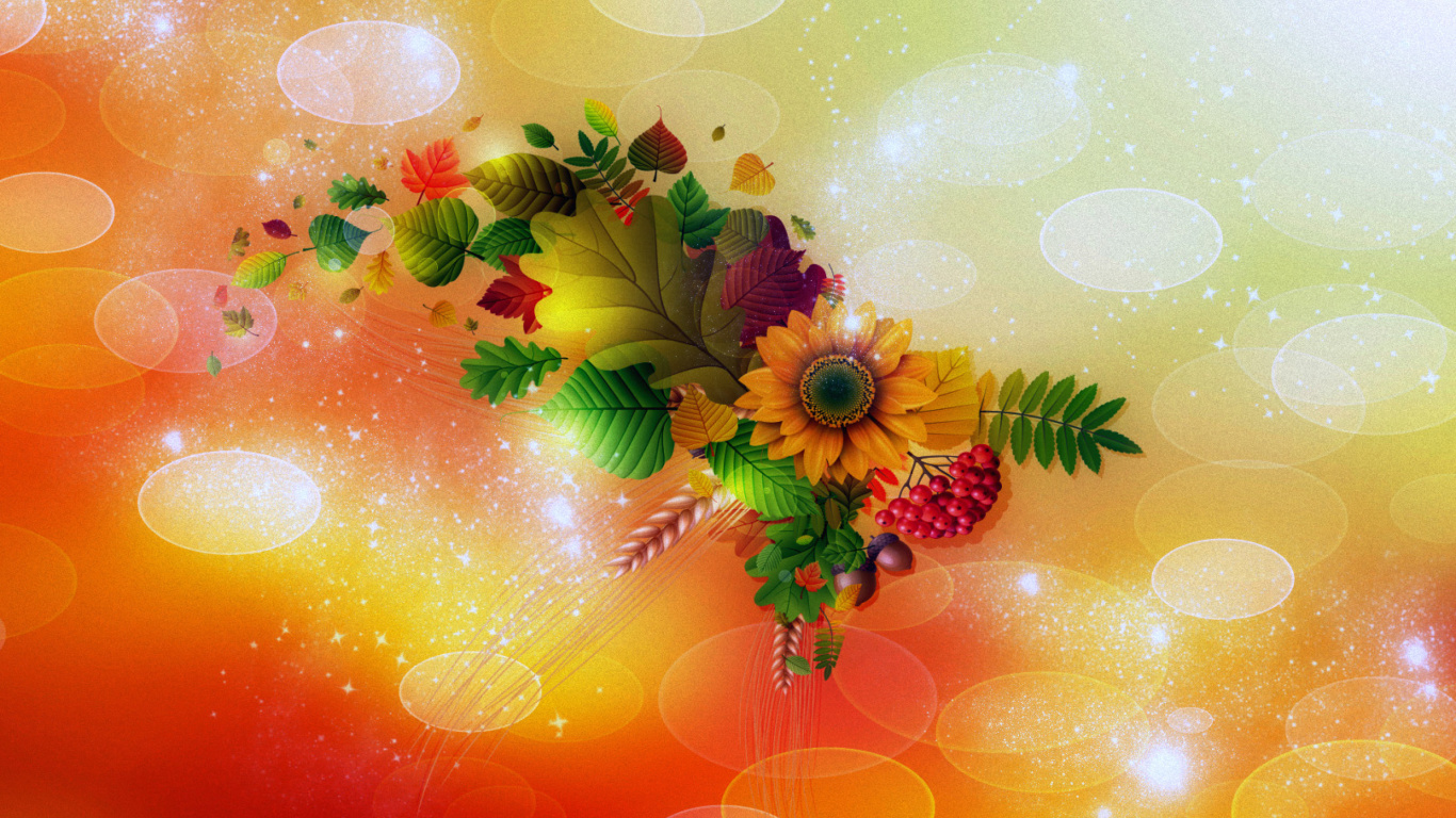 Autumn Flora Art with Oak Leaves screenshot #1 1366x768