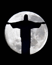 Обои Full Moon And Christ The Redeemer In Rio De Janeiro 176x220