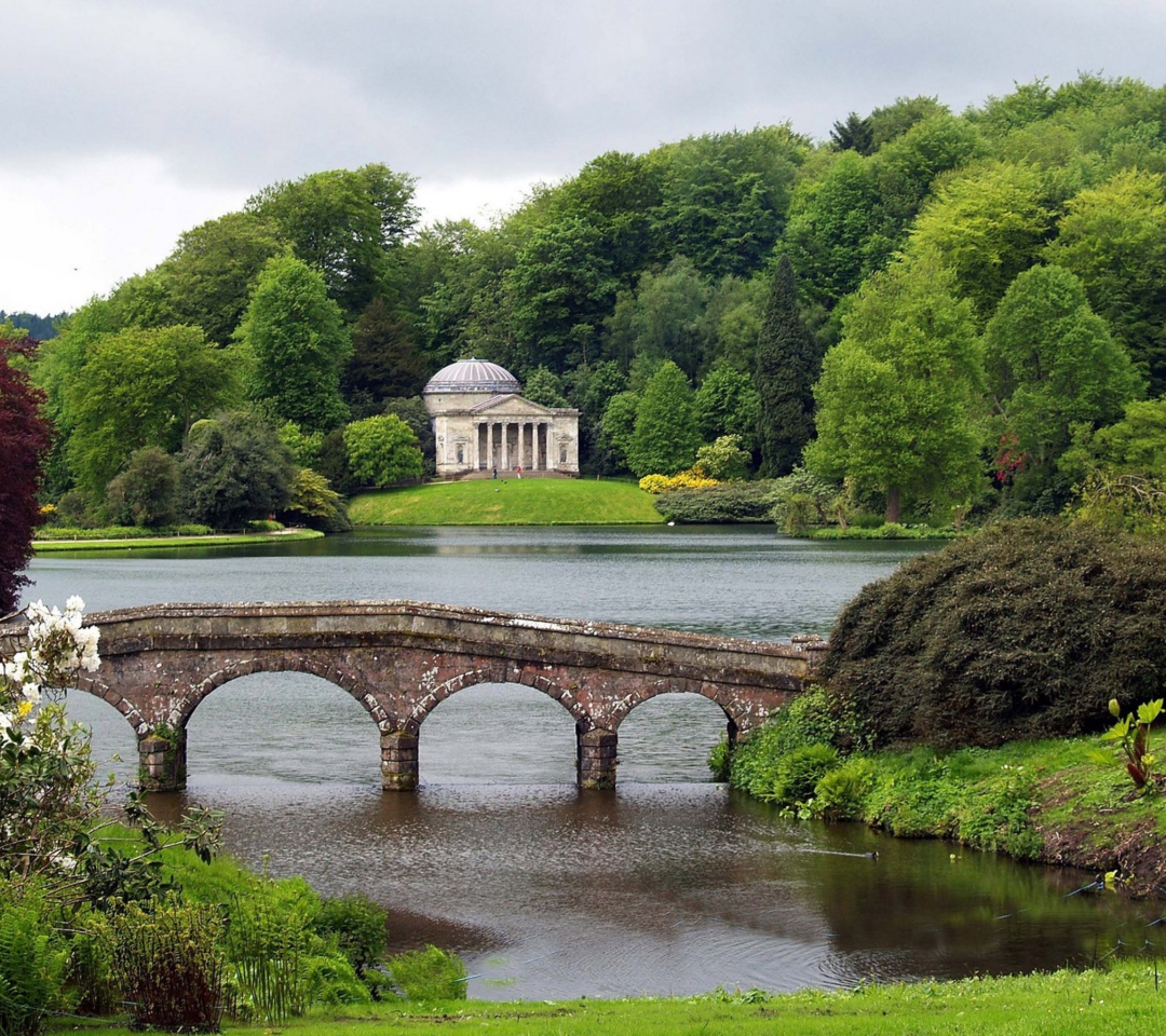 Das Landscape Bridge In Forest Lake Wallpaper 1080x960