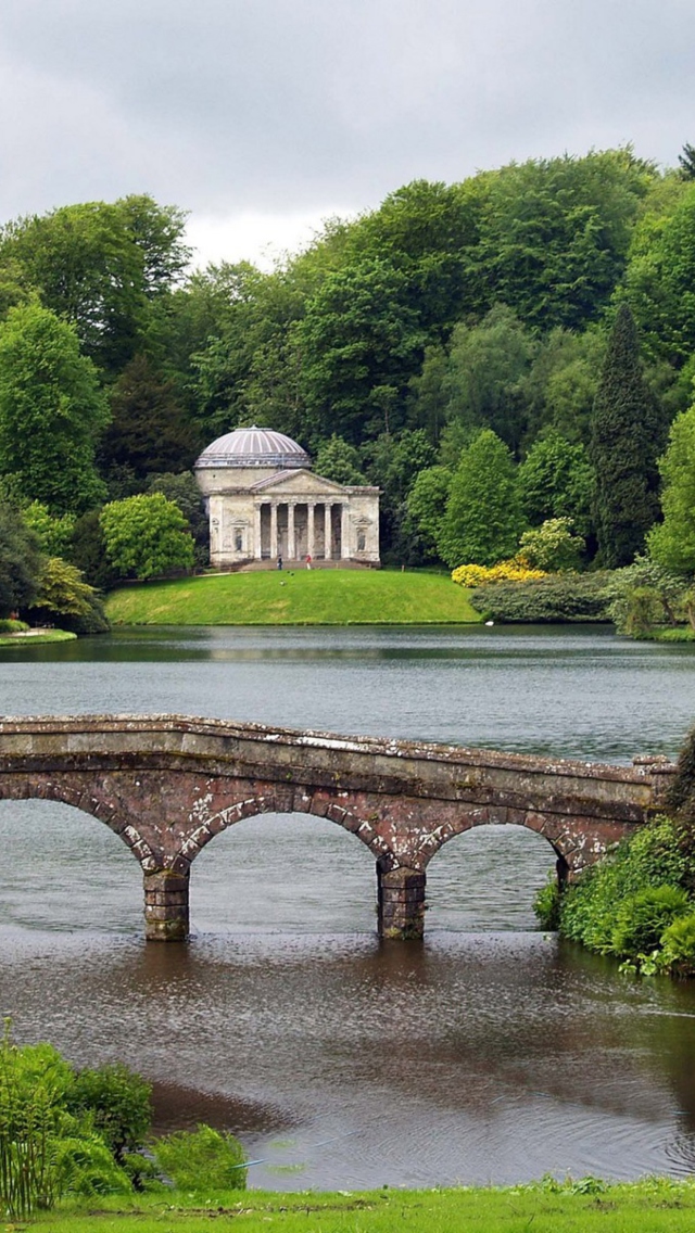 Landscape Bridge In Forest Lake wallpaper 640x1136