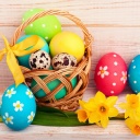 Das Easter Spring Daffodils Flowers and Eggs Decorations Wallpaper 128x128