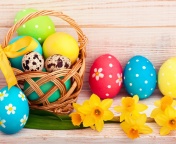 Das Easter Spring Daffodils Flowers and Eggs Decorations Wallpaper 176x144