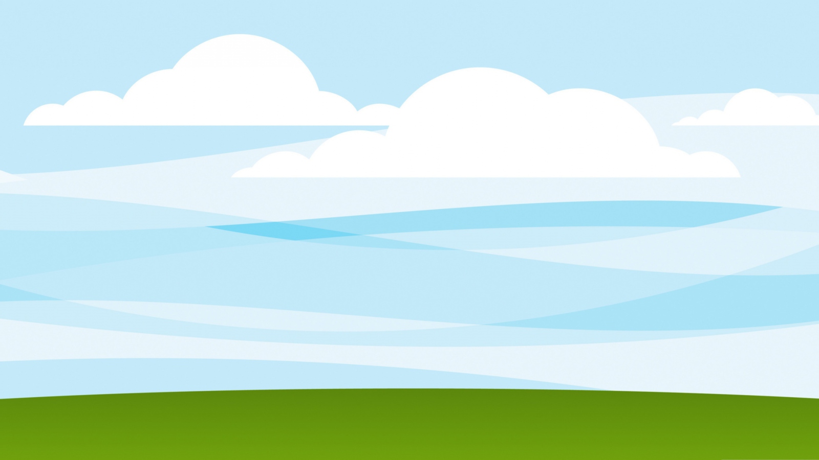 Обои White Clouds, Blue Sky, Green Grass 1600x900