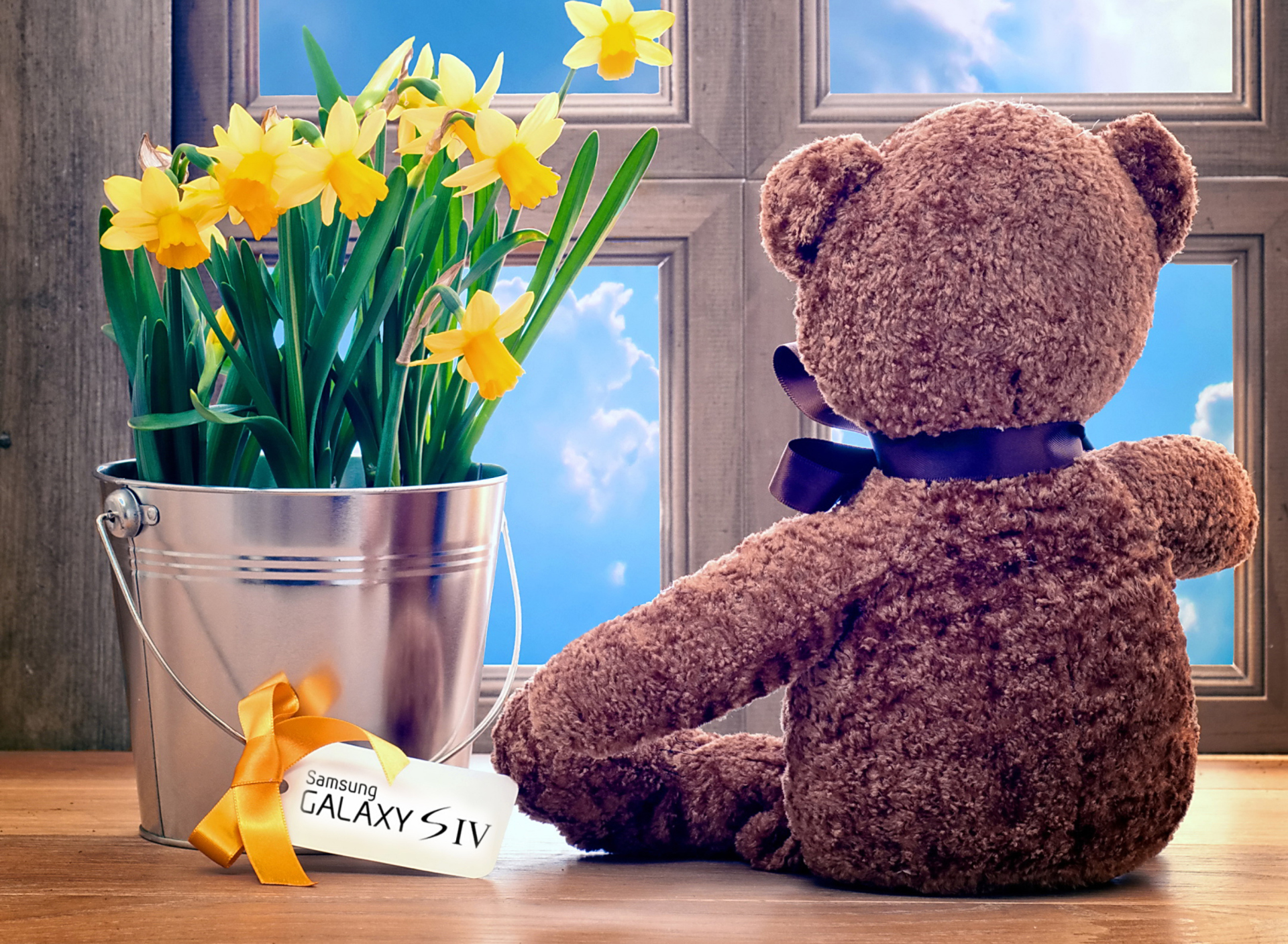 Обои Teddy Bear with Bouquet 1920x1408
