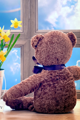 Das Teddy Bear with Bouquet Wallpaper 320x480