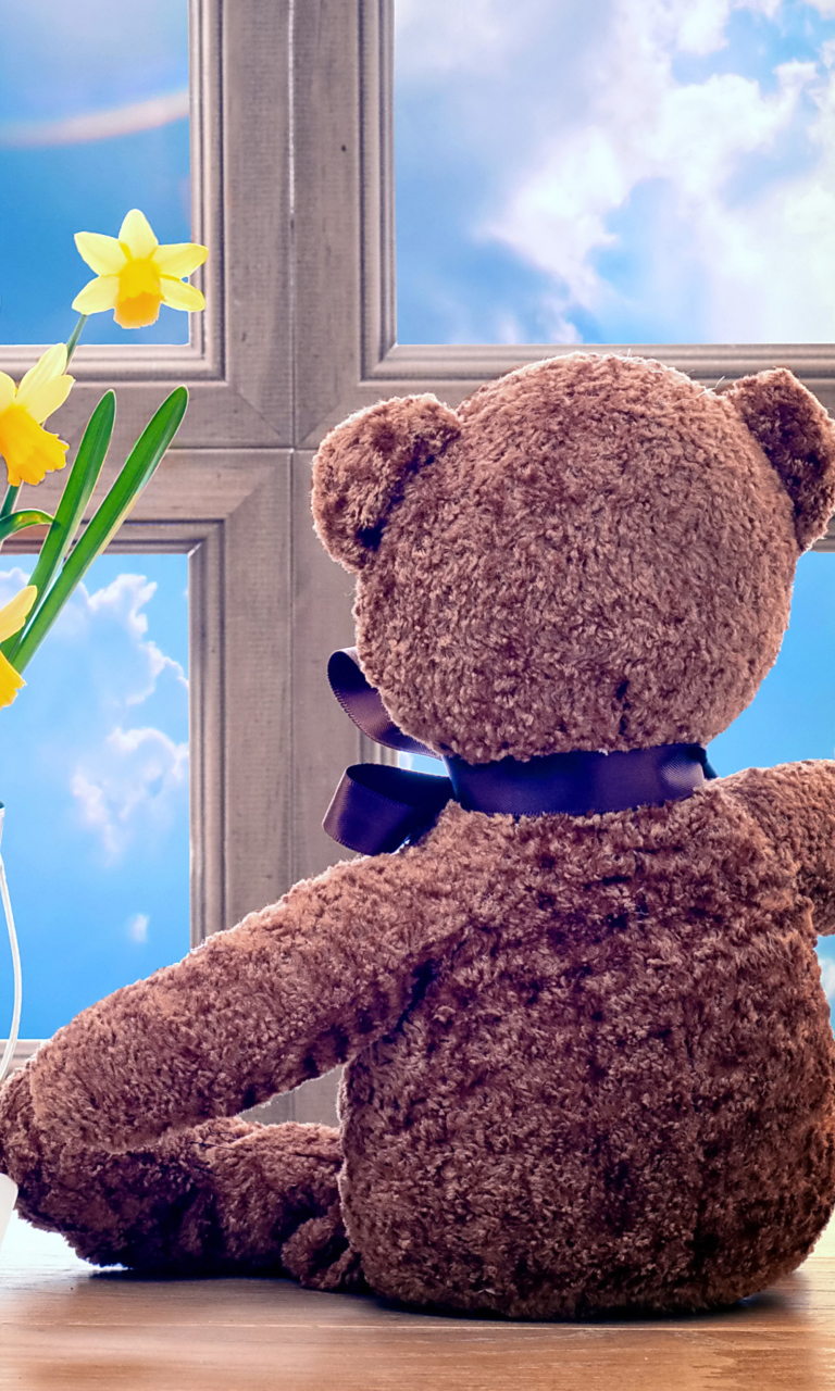 Обои Teddy Bear with Bouquet 768x1280
