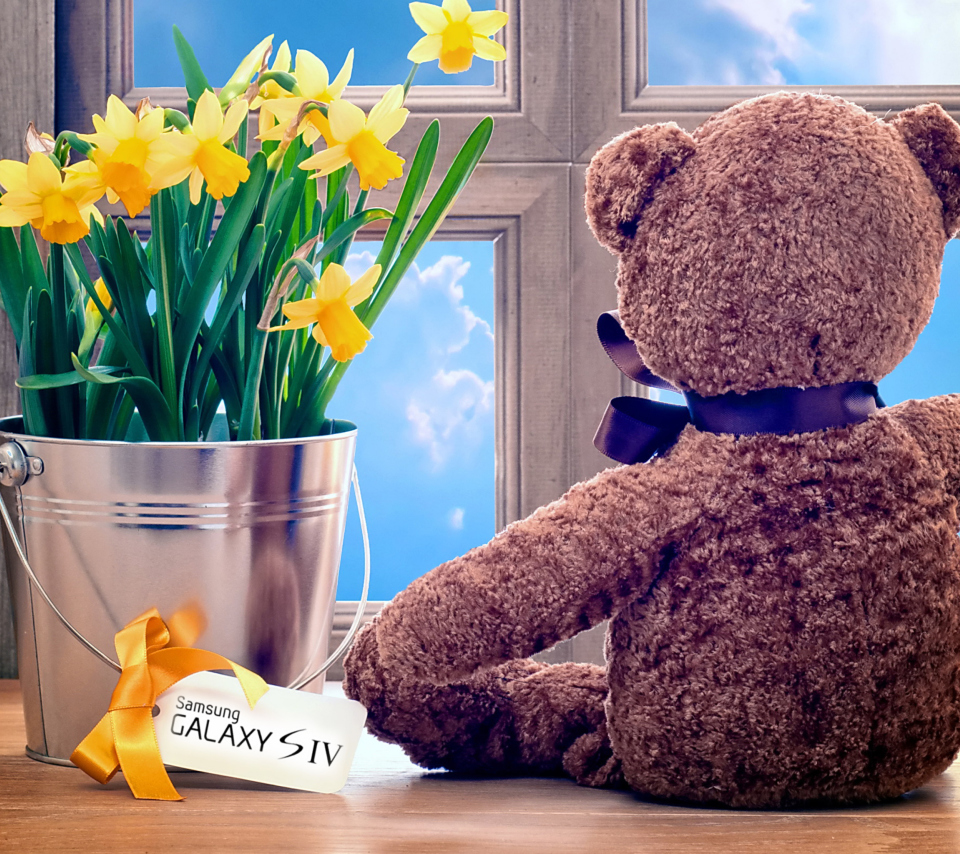 Das Teddy Bear with Bouquet Wallpaper 960x854