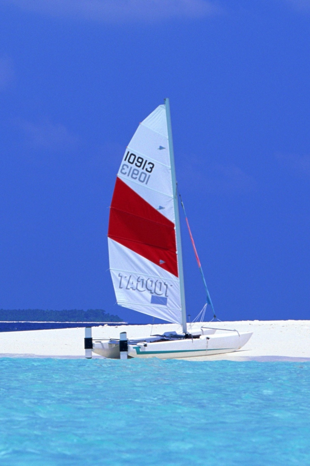 Fondo de pantalla Sailing Boats On Exotic Beach 640x960