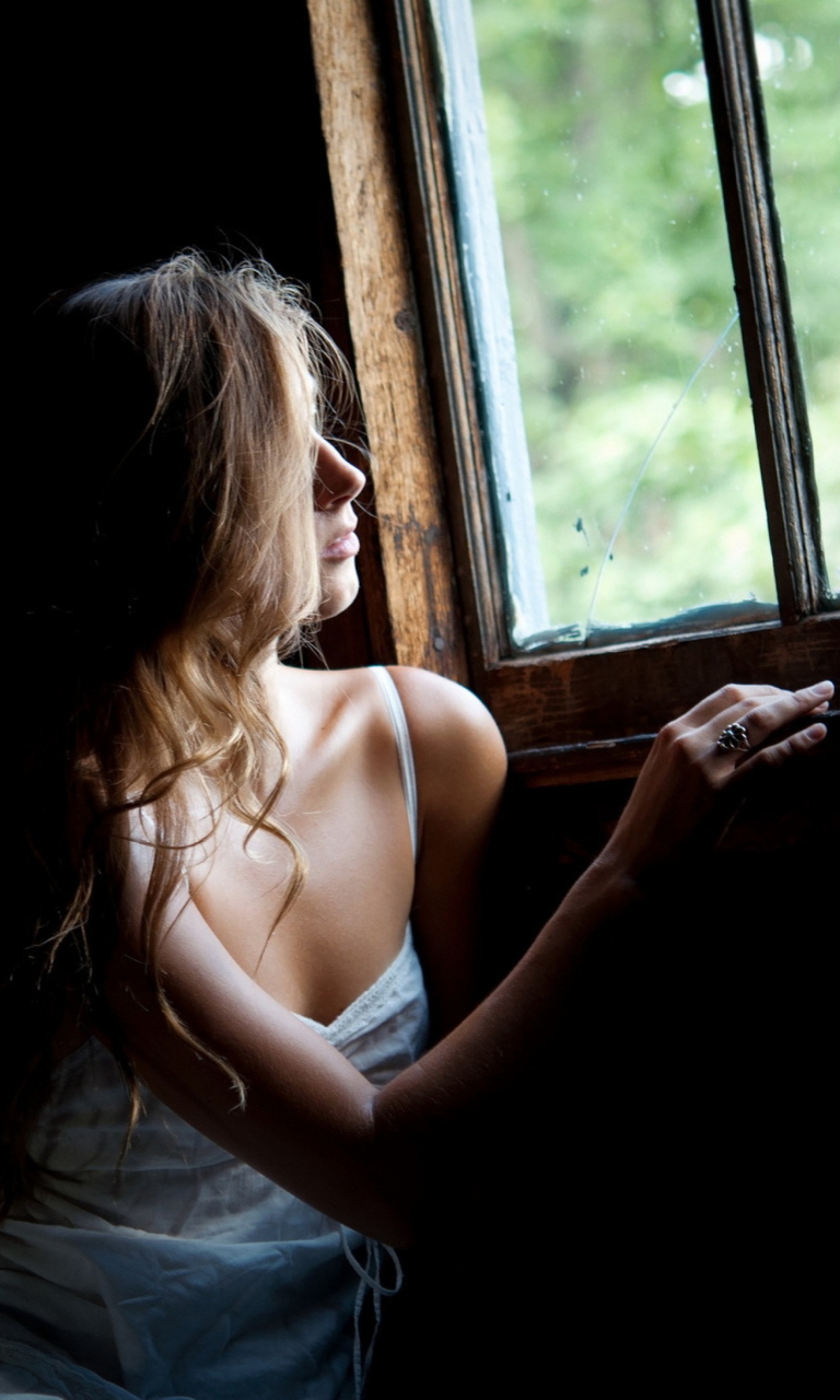 Girl Looking At Window wallpaper 768x1280