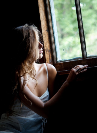 Girl Looking At Window Background for 240x320