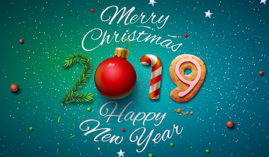 Das Merry Christmas and Happy New Year 2019 Wallpaper 1024x600