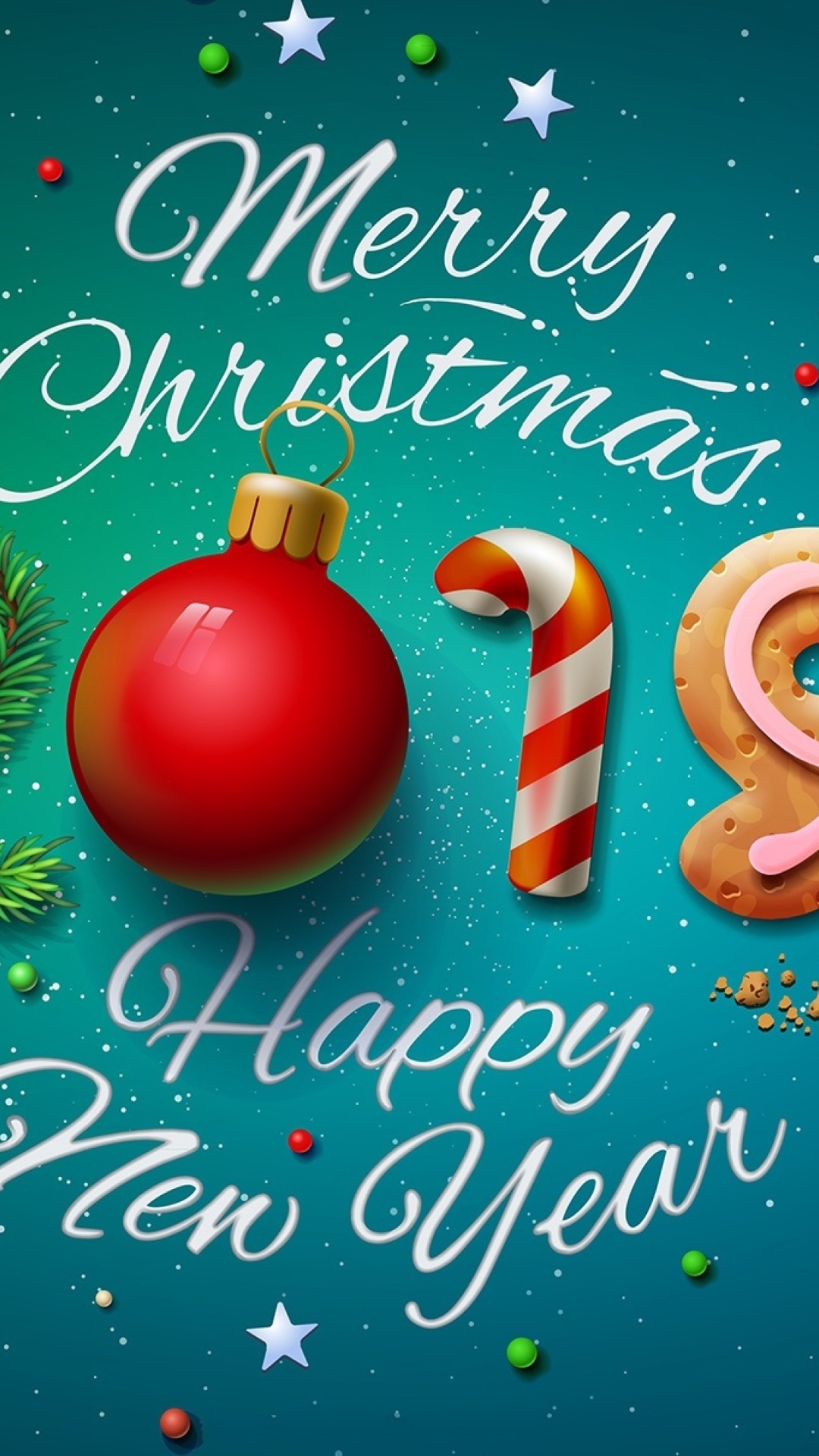 Sfondi Merry Christmas and Happy New Year 2019 1080x1920