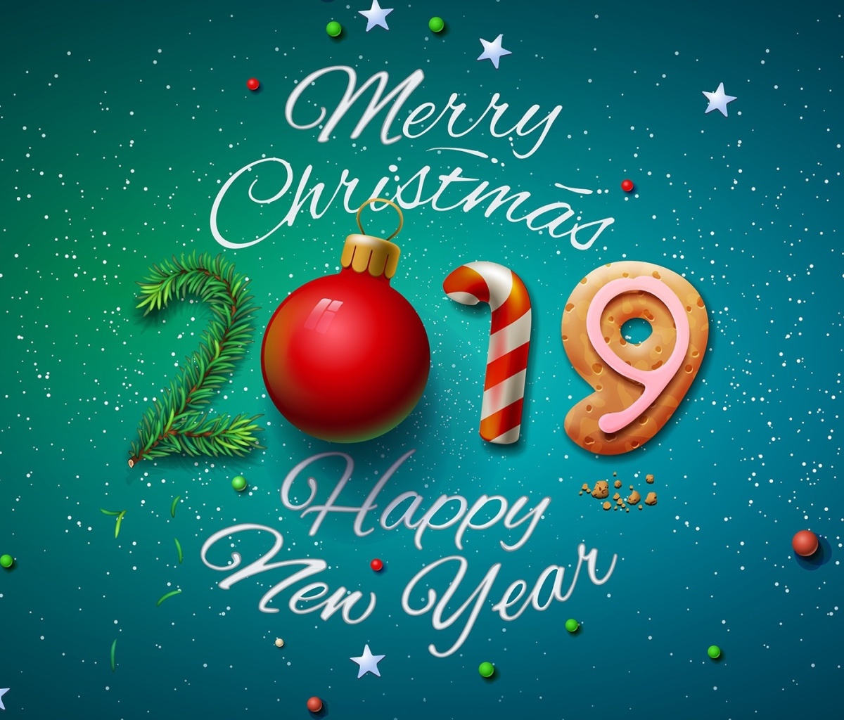 Merry Christmas and Happy New Year 2019 wallpaper 1200x1024